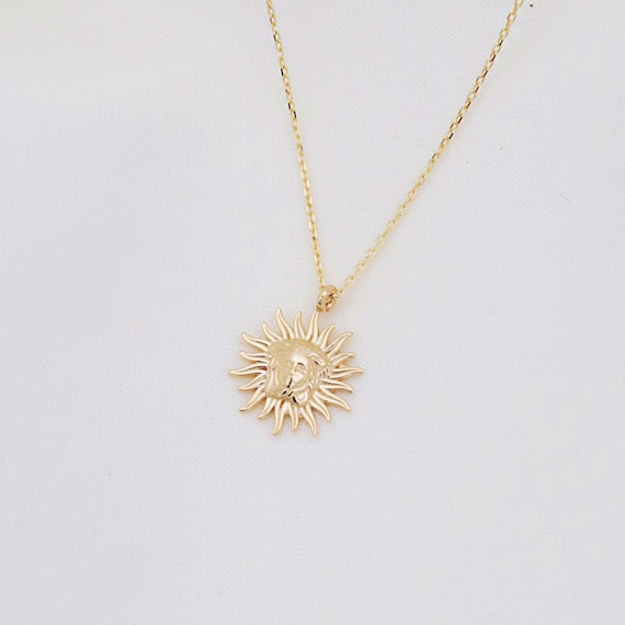 14k Solid Gold Sunburst Pendant Necklace - Dainty Minimalist Sunshine Jewelry for Everyday Wear
