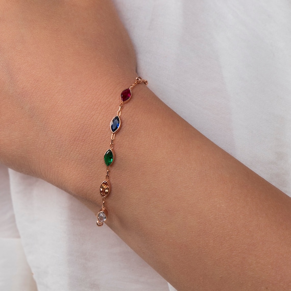 Gold And Gemstone Bracelet, Colorful Gemstone Bracelet, Gift For Her, Birthday Gift