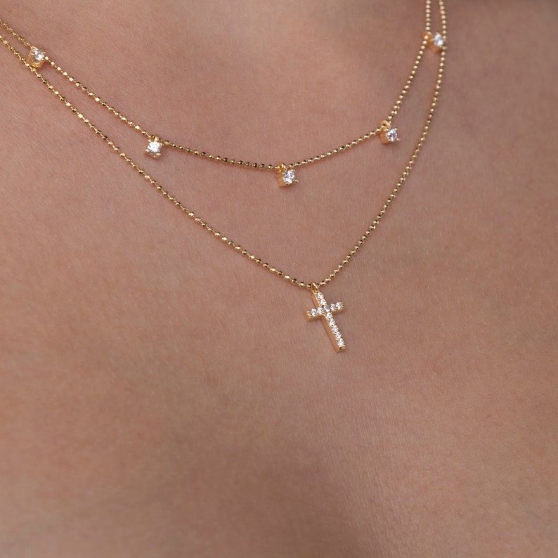 Double Chain Cross Necklace Ball Chain Cross Necklace With Etsy