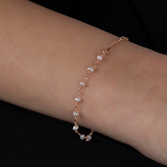 Pearl Bracelet, Bridesmaid Gift, Freshwater Pearl Bracelet, Half Pearl Half Gold Bracelet, Dainty Gold Bracelet