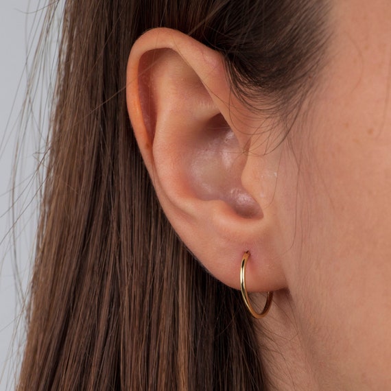 Medium Hoop Earrings, Gold Hoop Earrings, Minimalist Hoop Earrings, 14 MM/15.50 MM Hoops, Medium Size Simple Hoops