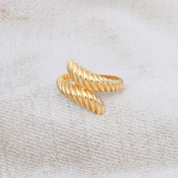 14k Solid Gold Croissant Dome Ring - Chunky Statement Jewelry, Dainty Twist Design