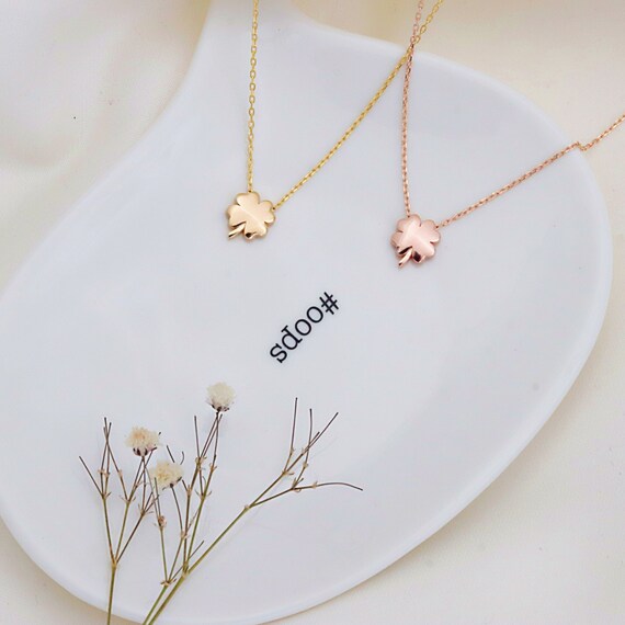 Gold Filled Four Leaf Necklace, Rose Gold Leaf Necklace, Flower Pendant, Non Tarnish