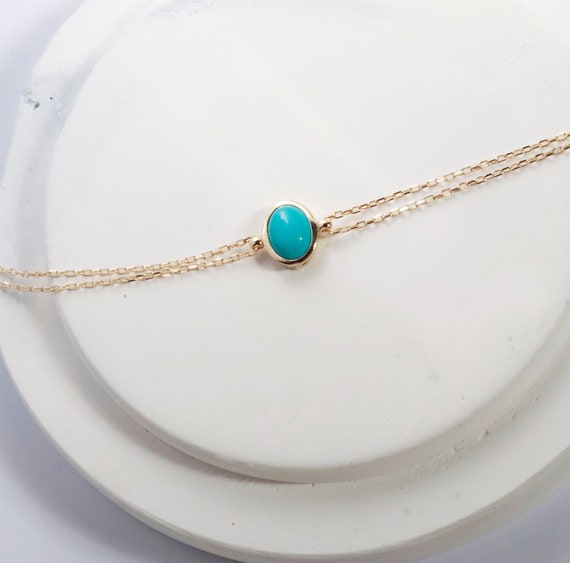 Elegant 14k Gold Turquoise Birthstone Bracelet - Minimalist Dainty Gemstone Jewelry Gift for Women