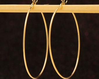 52 MM Hoop Earrings, Sterling Silver Hoop Earrings For Women, Lightweight Gold Earrings