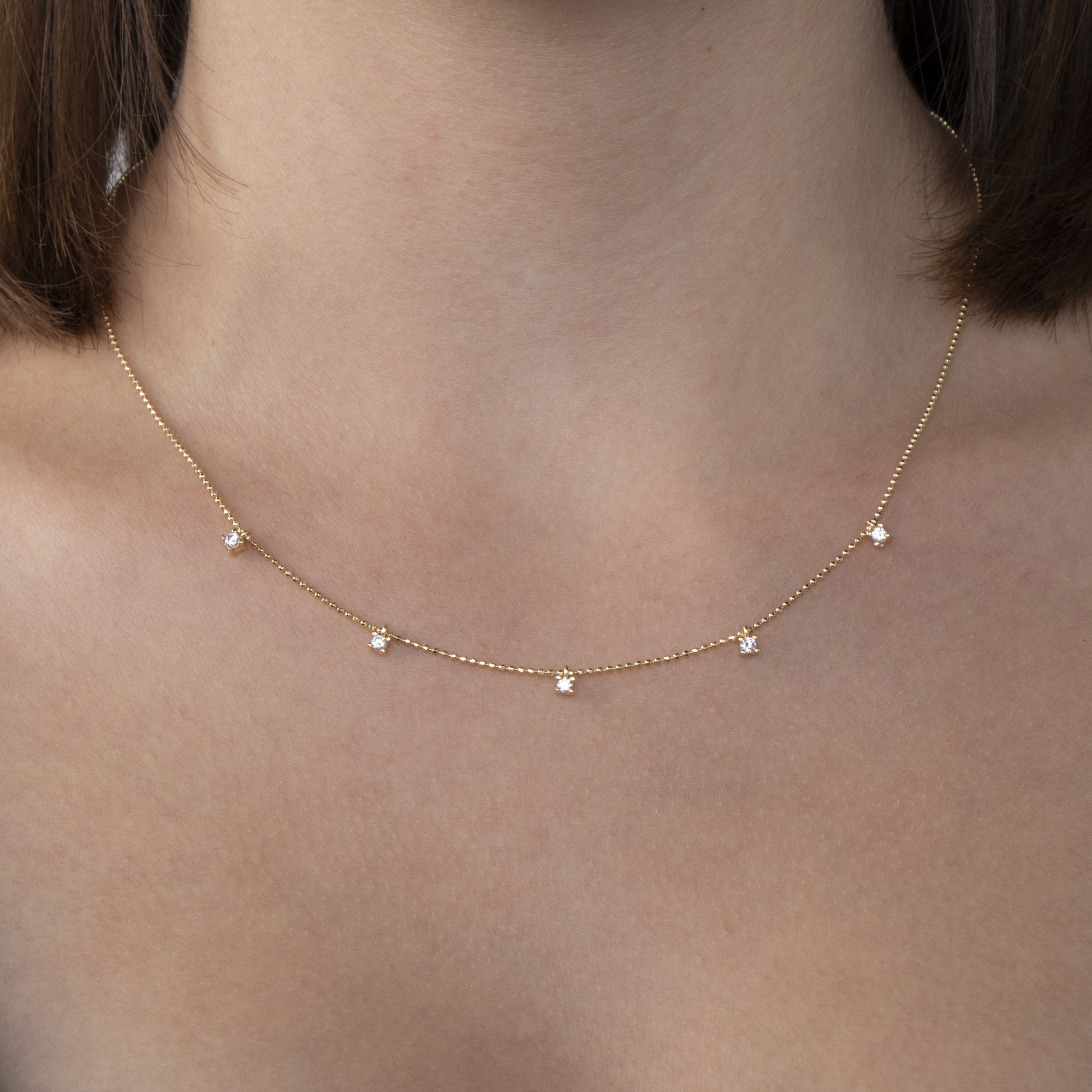 Station Necklace CZ Choker Necklace Minimalist Chain Necklace