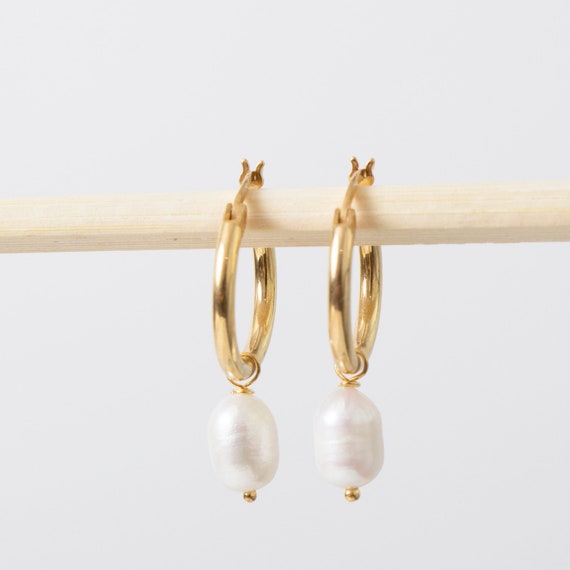 Elegant Freshwater Pearl Hoop Earrings: Dainty Gold Huggies for Bridesmaids, Weddings & Special Occasions