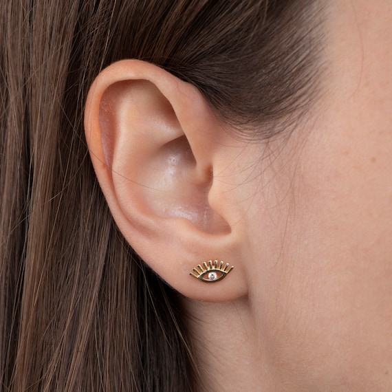 Evil Eye Stud Earrings, Gold Evil Eye Earrings, Tiny Stud Earrings, Evil Eye Stacking Earrings, Minimalist Earrings, Gift For Her