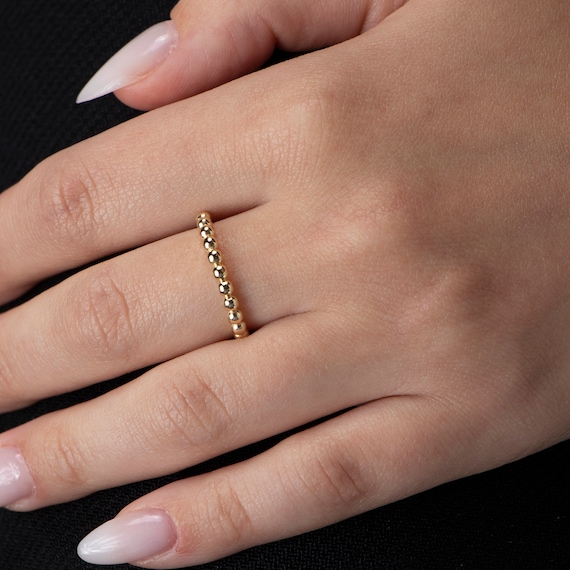 Dainty Beaded Fidget Ring: Sterling Silver or Gold-Filled Midi Jewelry, Gift for Her