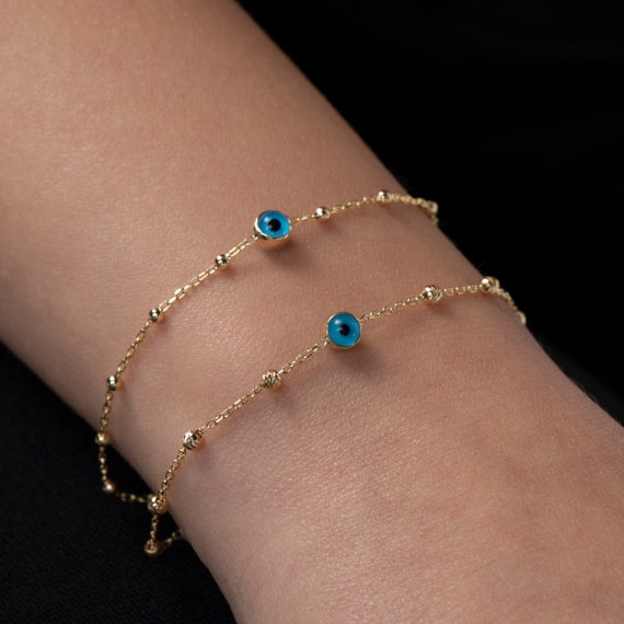 Evil Eye Bracelet, Protection Bracelet, Gold Evil Eye Bracelet, Satellite Chain Eye Bracelet, Gift For Her