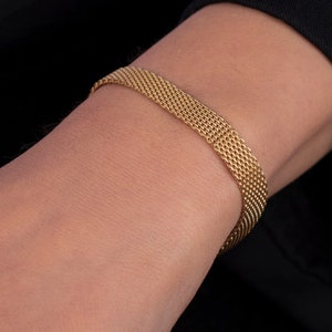 Gold Mesh Bracelet,Vintage Bracelet,Vintage Mesh Bracelet,Herringbone Chain Bracelet
