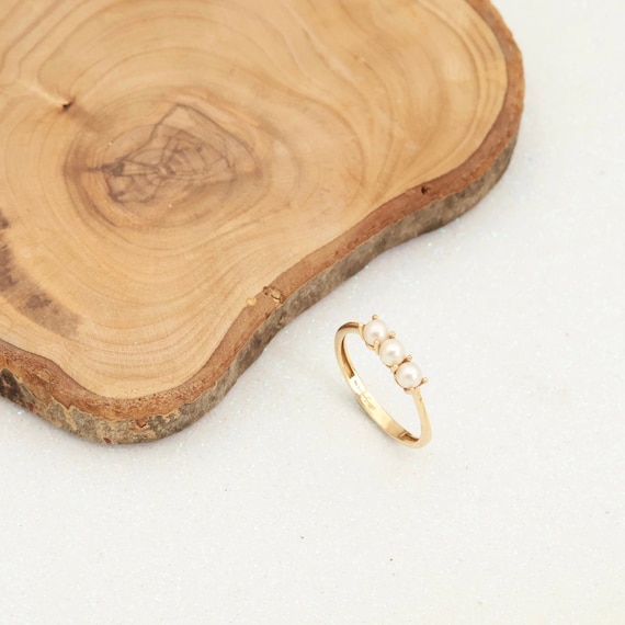14K Gold Pearl Ring, Dainty Gold Ring, Minimalist Jewelry, Bridesmaid Gift