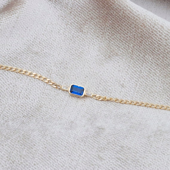 Elegant 14k Solid Gold Sapphire Bracelet - Dainty Gemstone Jewelry for Birthstone Lovers
