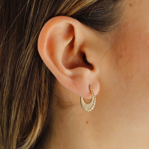 14k Chunky Gold Croissant Hoops: Large Vintage Statement Earrings for Elegant Birthday Gifts