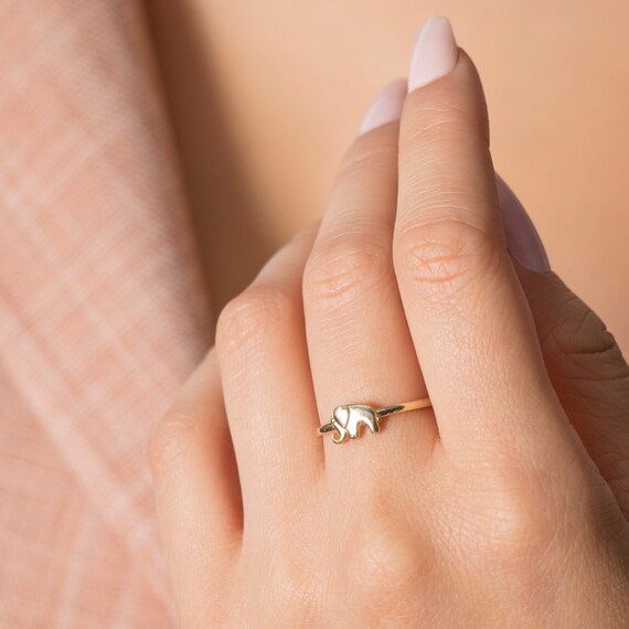 14K Gold Elephant Ring, Minimalist Animal Ring, Good Fortune Ring, Solid Gold Elephant Ring, Luck Ring, Birthday Gift