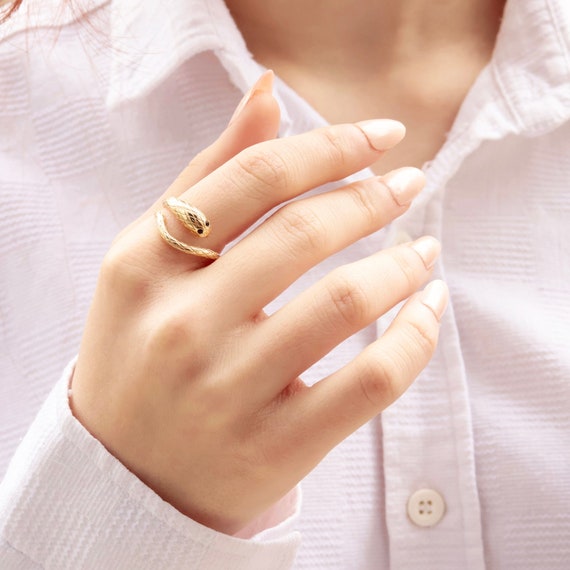 14k Gold Minimalist Snake Wrap Ring - Dainty Stackable Serpent Jewelry for Women, Birthday Gift