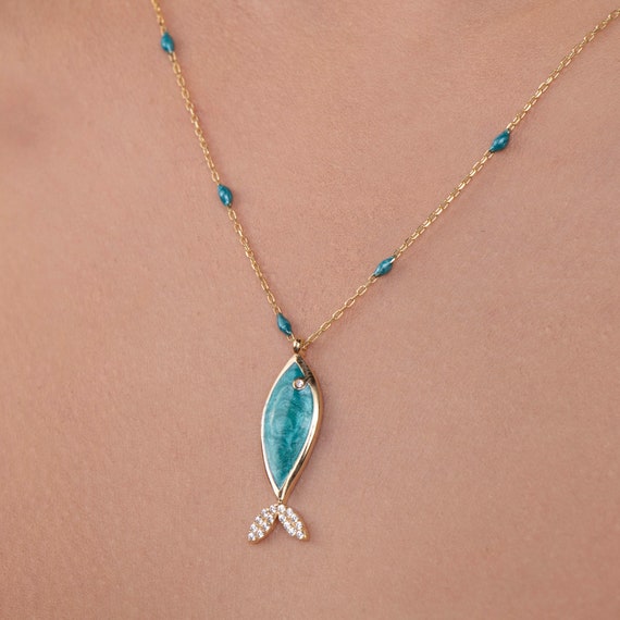 Fish Necklace, Dainty Pisces Necklace, Turquoise Fish Necklace, Zodiac Necklace, Gift For Her