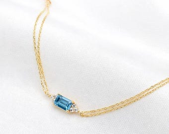 14k Gold Aquamarine Bracelet: Dainty Gemstone Jewelry