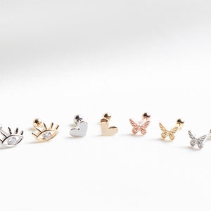 Miniature Gold Piercing Earrings: Heart, Butterfly, Evil Eye & Tragus Jewelry for Cartilage , Conch
