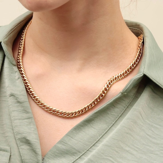 14K Gold Curb Chain Neklace, 7.30 mm Miami Cuban Chain, Chunky Gold Chain, Real Gold Chain Necklace