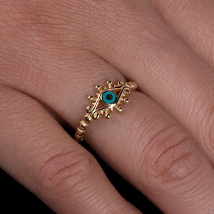 Gold Evil Eye Ring: 14k Vermeil Sterling Silver, Adjustable