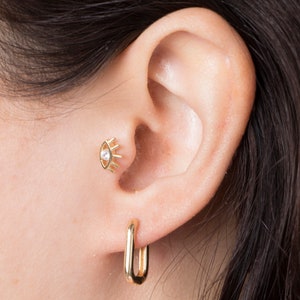 Miniature Gold Piercing Earrings: Heart, Butterfly, Evil Eye & Tragus Jewelry for Cartilage , Conch
