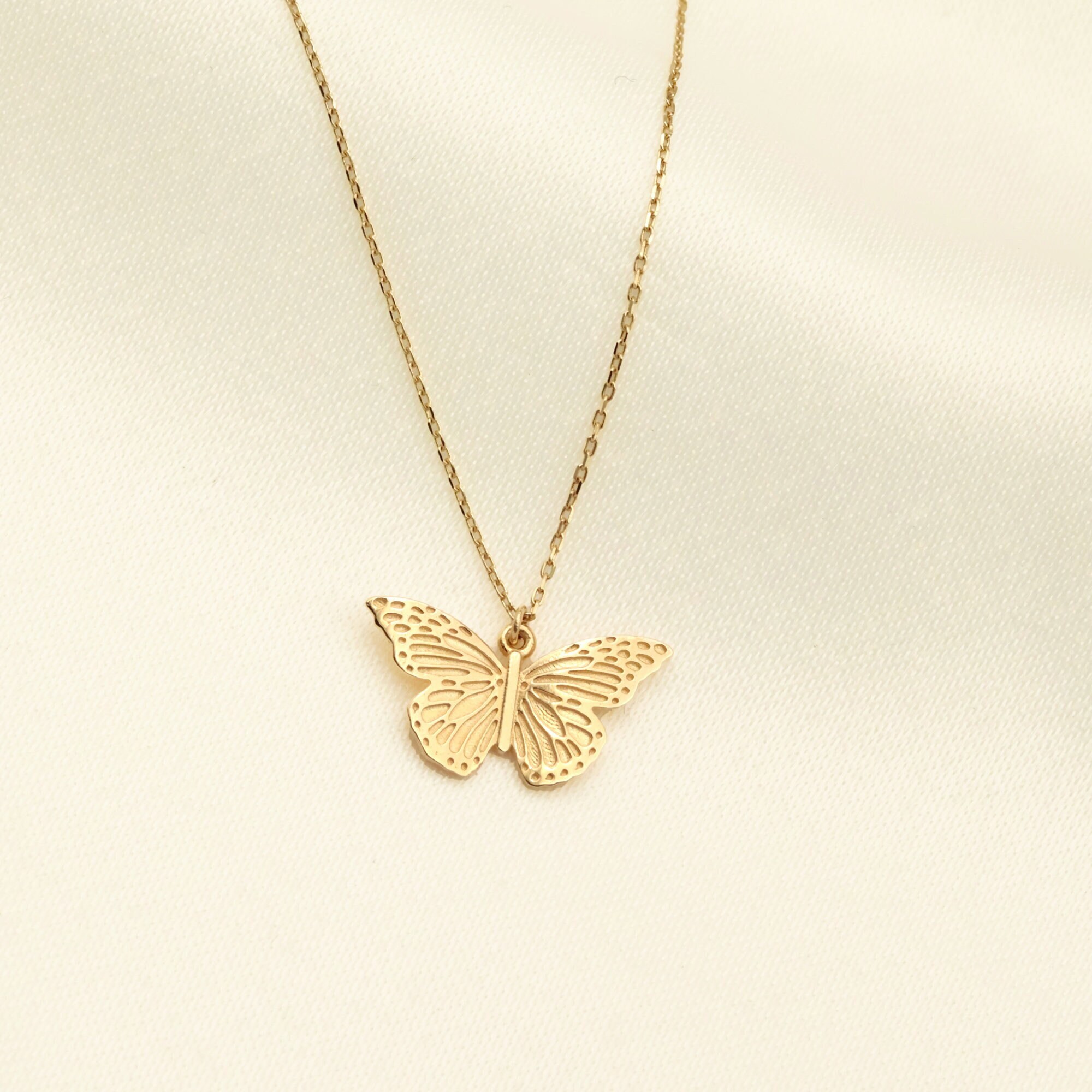 14K Gold Butterfly Necklace Dainty Gold Necklace Butterfly Pendant Animal Necklace Minimalist Solid Gold Jewelry Etsy