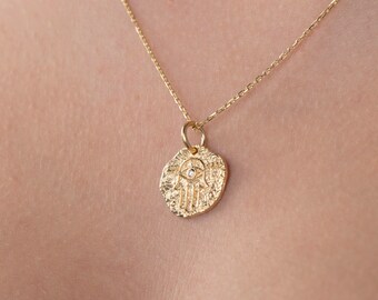 Gold Hamsa Necklace: Sterling Silver Hand of Fatima Pendant