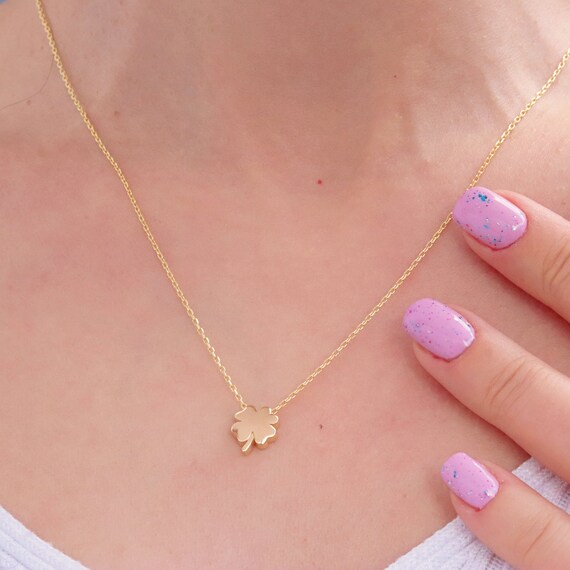 Gold Filled Four Leaf Necklace, Rose Gold Leaf Necklace, Flower Pendant, Non Tarnish