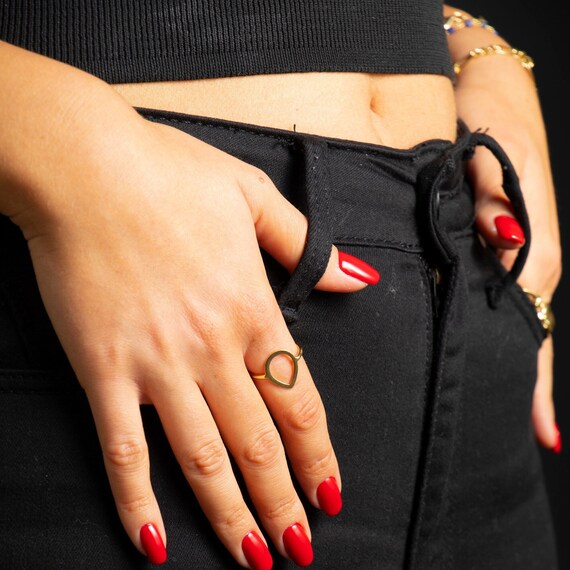 Elegant Gold Teardrop Open Ring - Minimalist Stackable Pear Shape Jewelry for Women
