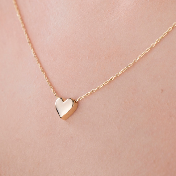 Delicate Gold Heart Pendant Necklace: Minimalist Love Jewelry Gift for Her, Dainty Charm Accessory