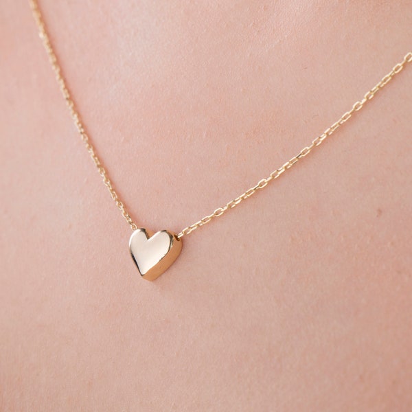 Dainty 14k Gold Vermeil Heart Pendant Necklace: Sterling Silver