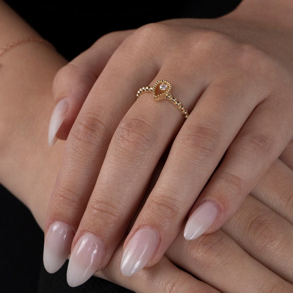Teardrop Ring, Pear Shape Ring, Dainty Gold Ring, Stackable Gold Ring, Minimalist Gold Ring