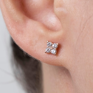 Dainty Cubic Zirconia Stud Earrings | Gold CZ Flower Studs | Minimalist Tiny Earrings | Everyday Sparkle | Gift for Her | Bridal Jewelry
