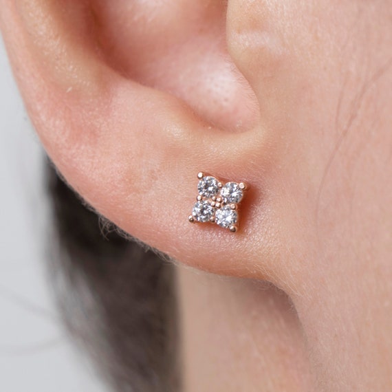 Tiny Cz Stud Earrings, Flower Stud Earrings, Dainty Gold Earrings, Cartilage Earrings, Cute Cz Earrings