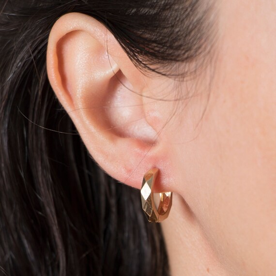 14k Solid Gold Huggie Hoop Earrings, 16mm Thick Hoops, Elegant Birthday Gift for Women