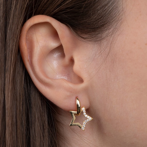 Star Earrings, Star hoop Earrings, Silver Star Earrings, Huggie Hoop Earrings