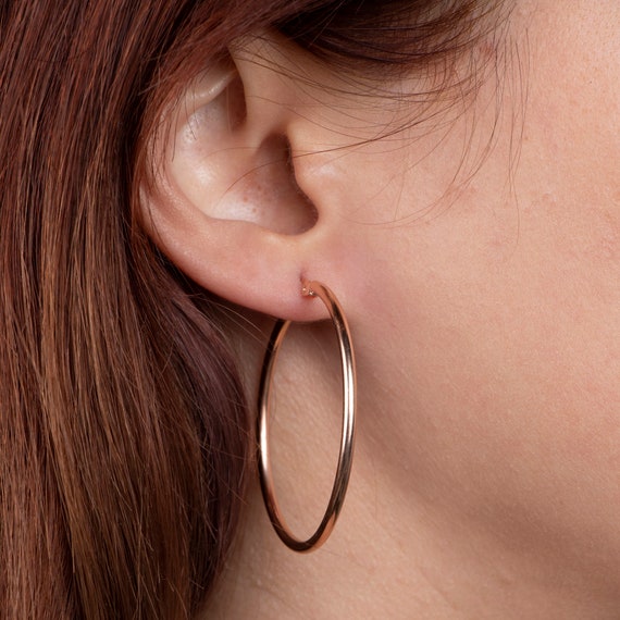 40MM Large Hoop Earrings, Sterling Silver Hoop Earrings For Women, Lightweight Gold Earrings