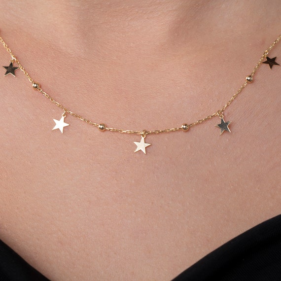 Celestial Dainty Star Necklace with Satellite Chain - Gold Beaded Layering Jewelry Gift for Her