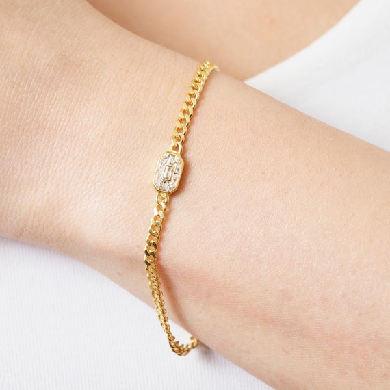 Baguette Bracelet Dainty Gold CZ Bracelet Bridal Jewelry