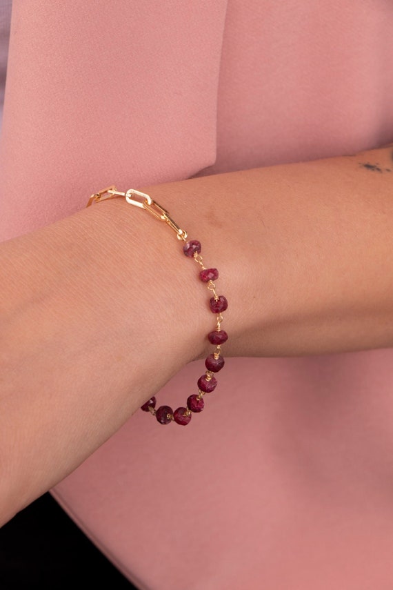 Garnet Bracelet, Gemstone Bracelet, Birthstone Bracelet, Garnet Link Bracelet, Birthstone Jewelry