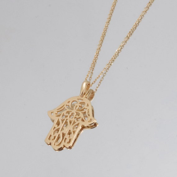 14K Gold Hamsa Necklace, Gold Protection Necklace, Hand of Fatima Necklace, Dainty Gold Necklace