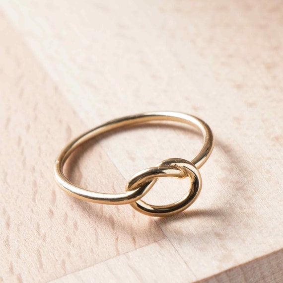 14k Gold Love Knot Ring - Minimalist Stackable Delicate Jewelry for Women, Dainty Pinky Band