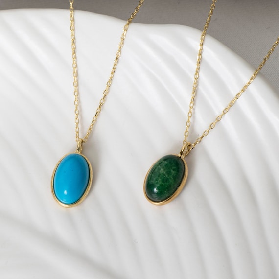 Jade Necklace, Turquoise Necklace, Dainty Green Jade Necklace, Gold Turquoise Necklace, Genuine Gemstone Necklace, Gift For Her