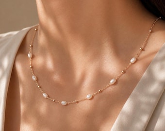 14k Gold Vermeil Freshwater Pearl Necklace: Sterling Silver Beaded Choker
