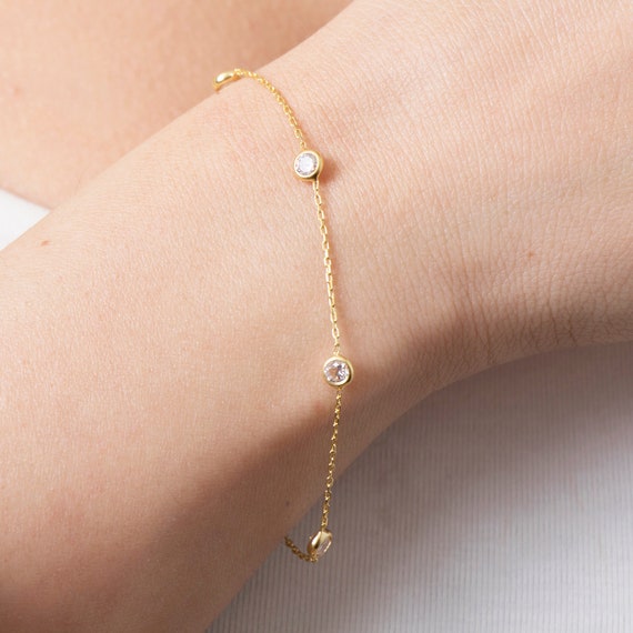 Delicate CZ Station Bracelet | Dainty Gold Satellite Chain | Elegant Bridesmaid Gift Jewelry
