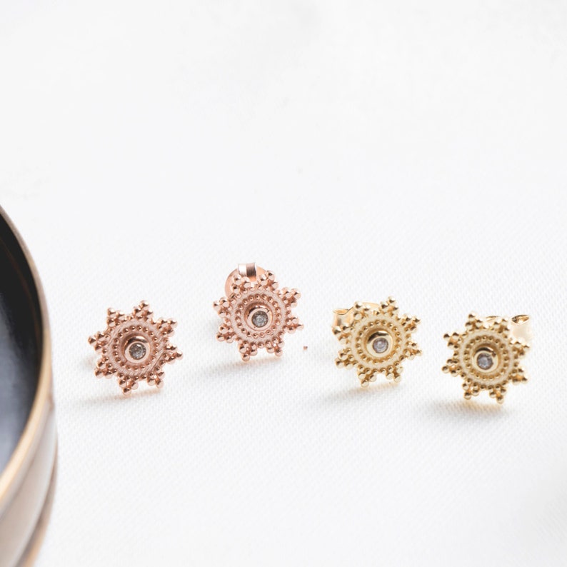 Sun Stud Earrings, Gold Stud Earrings, Small Stud Earrings, Dainty Stud Earrings image 2