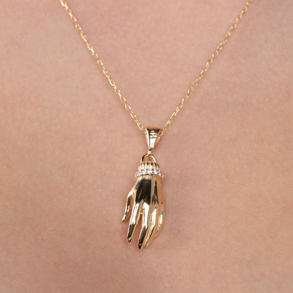 Hand Necklace, Gold Protection Necklace, Victorian Hand, Amulet Necklace, Grasping Hand