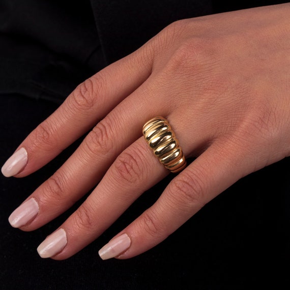 Chunky Croissant Ring • Gold Croissant Ring • Large Croissant Ring • Dome Ring • Chunky Gold Ring