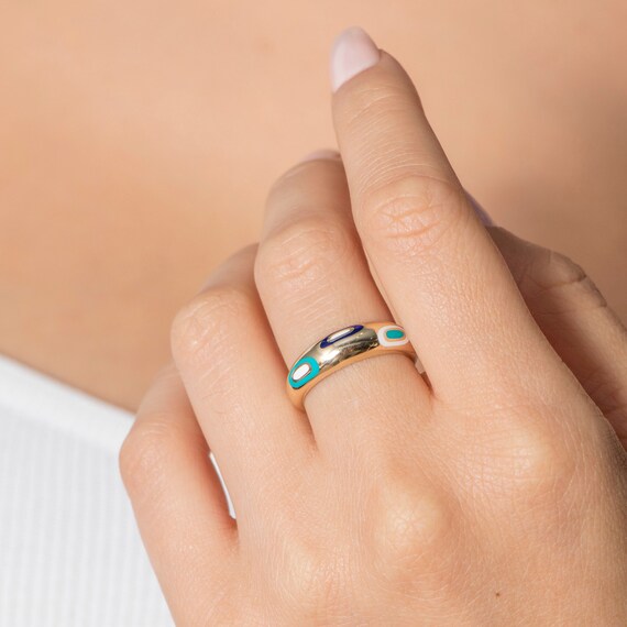 14k Solid Gold Evil Eye Protection Ring - Dainty Stackable Jewelry Gift for Women
